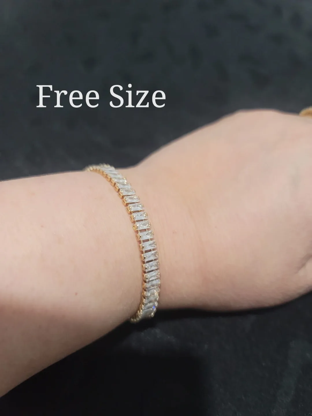 Gold baguette CZ Tennis Bracelet - Free Size thumbnail