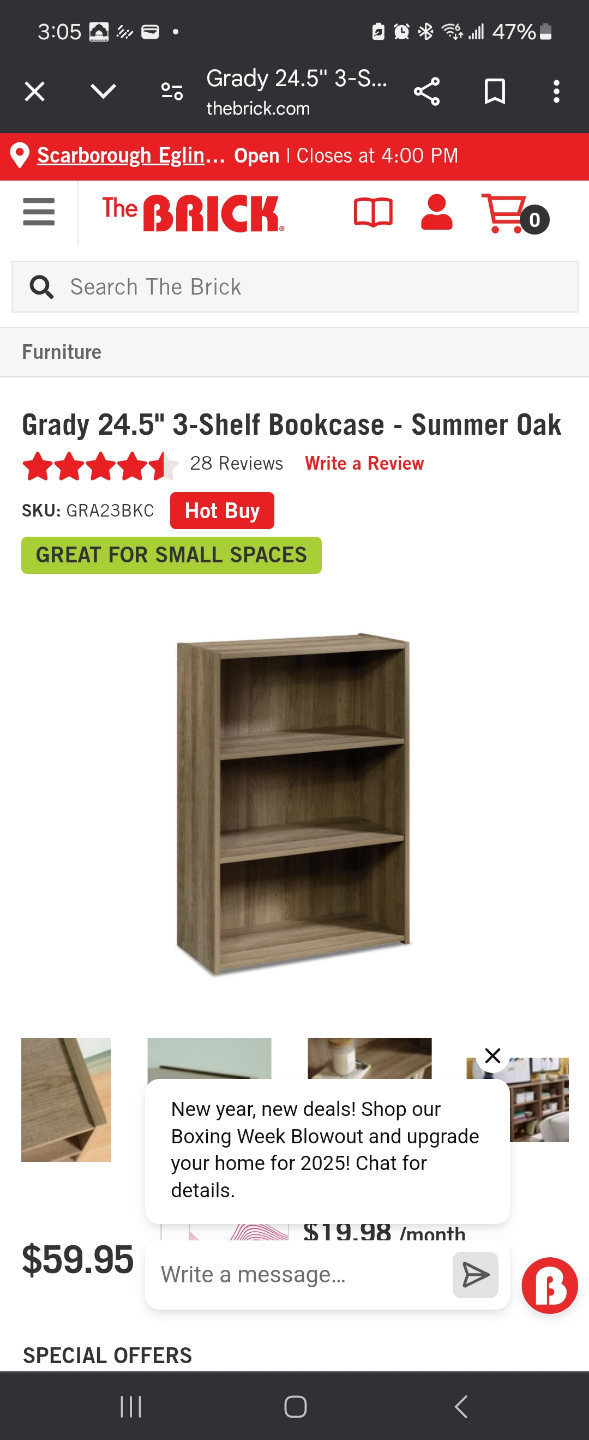 Grady 24.5" 3-Shelf Bookcase - Summer Oak