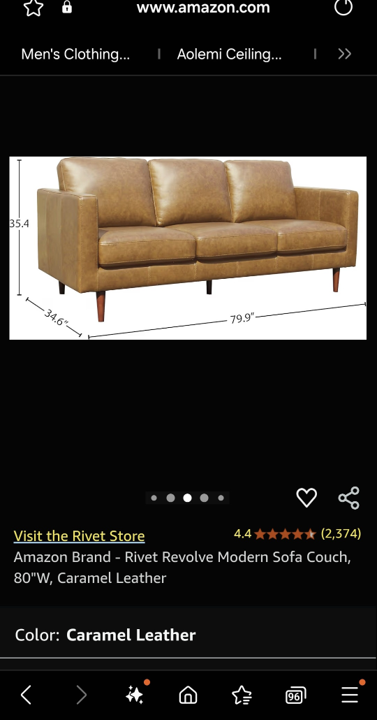 Rivet Revolve Modern Sofa Couch - Caramel Leather - photo 3