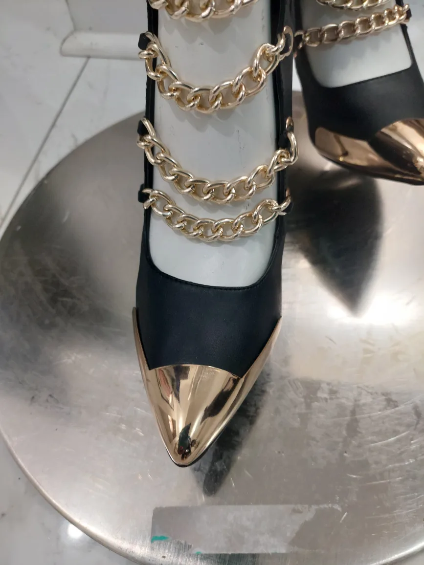 New - Black & Gold Chain Detail Heels - Size 8 image indicator(6)