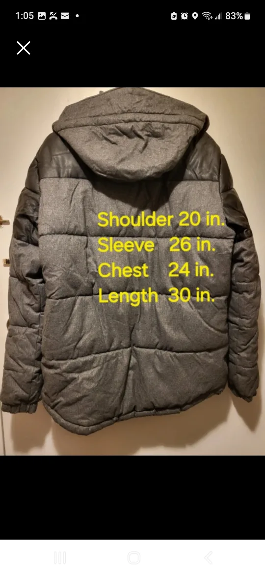 H&M Grey Men's Winter Puffer hoided Jacket Size 46R, L/XL thumbnail