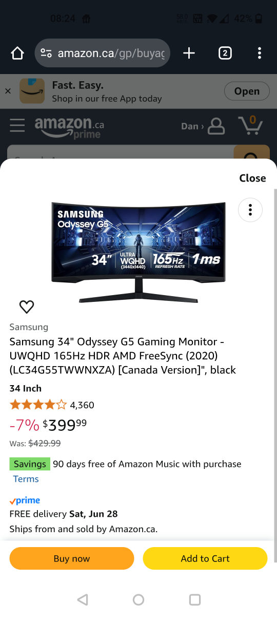 Samsung 34" Odyssey G5 Gaming Monitor - photo 2