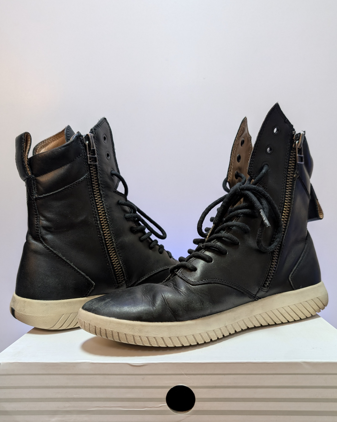 Leather High Top Sneaker Boots w/ Zipper - Mens 10.5