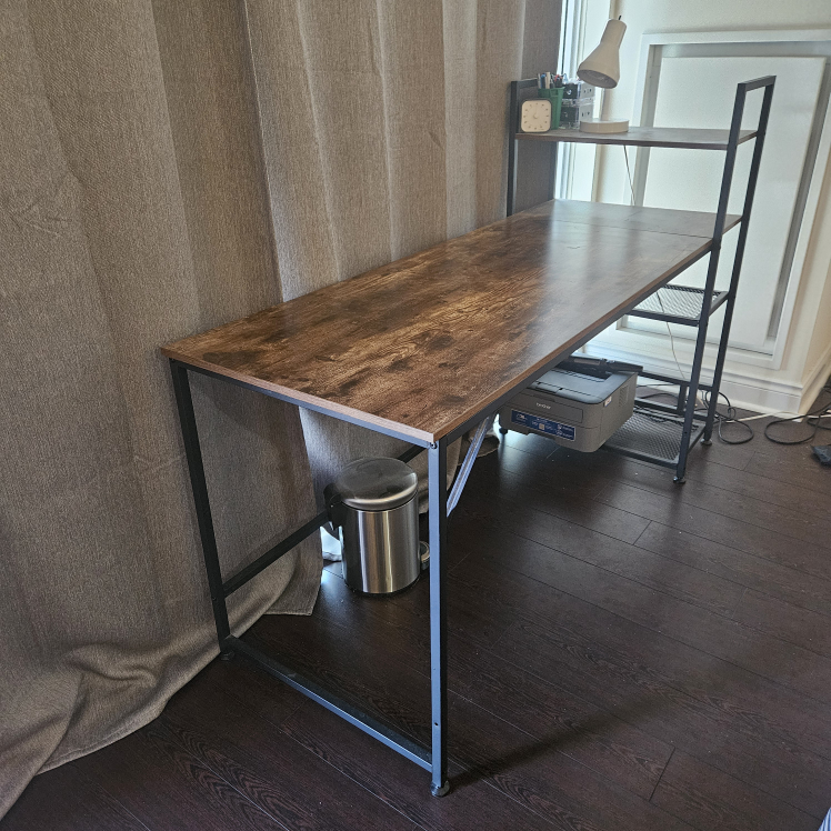 HOMIDEC Computer Desk with Bookshelf - Vintage Oak