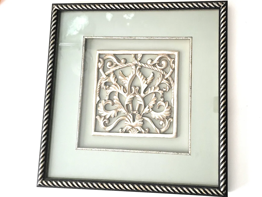 Framed Wall Art with Silver Floral Design. 16 x 16 inches image indicator(4)
