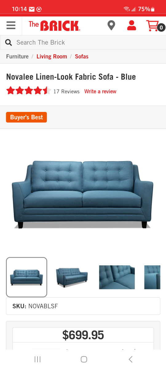 Blue Three Seater Sofa