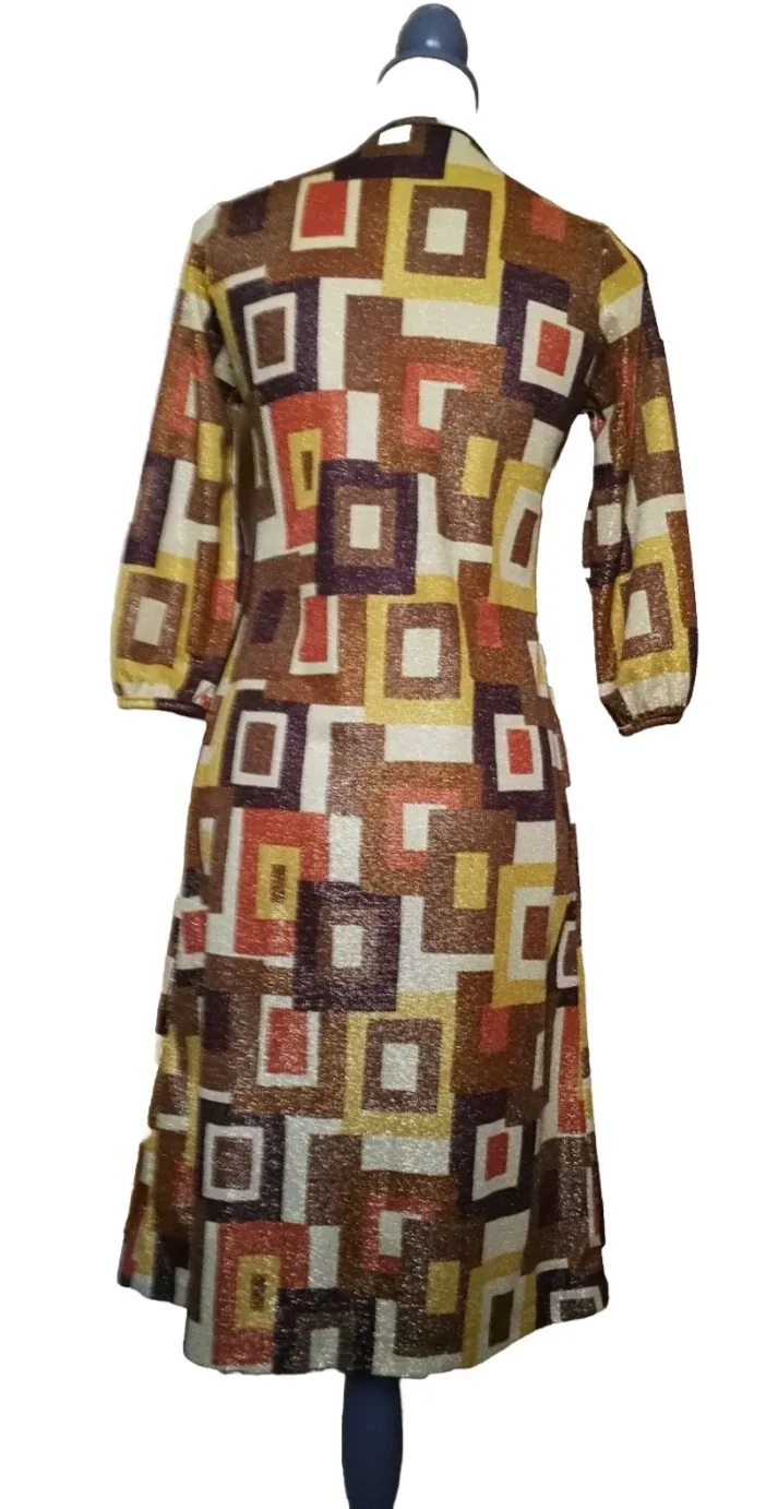 Retro Shimmery Geometric Print Dress image indicator(3)