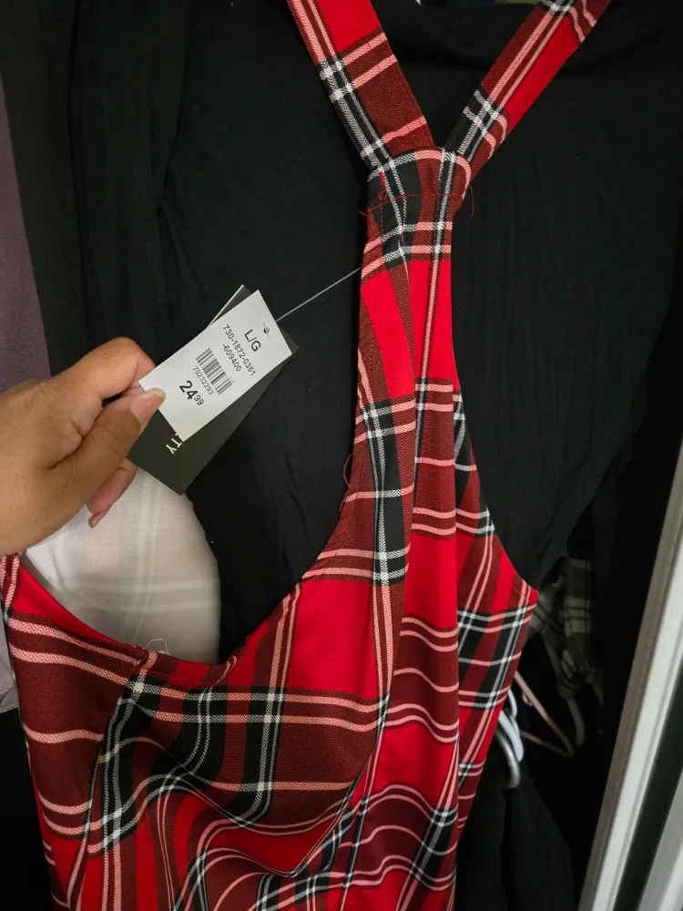 Red Plaid Dress with Straps image indicator(2)