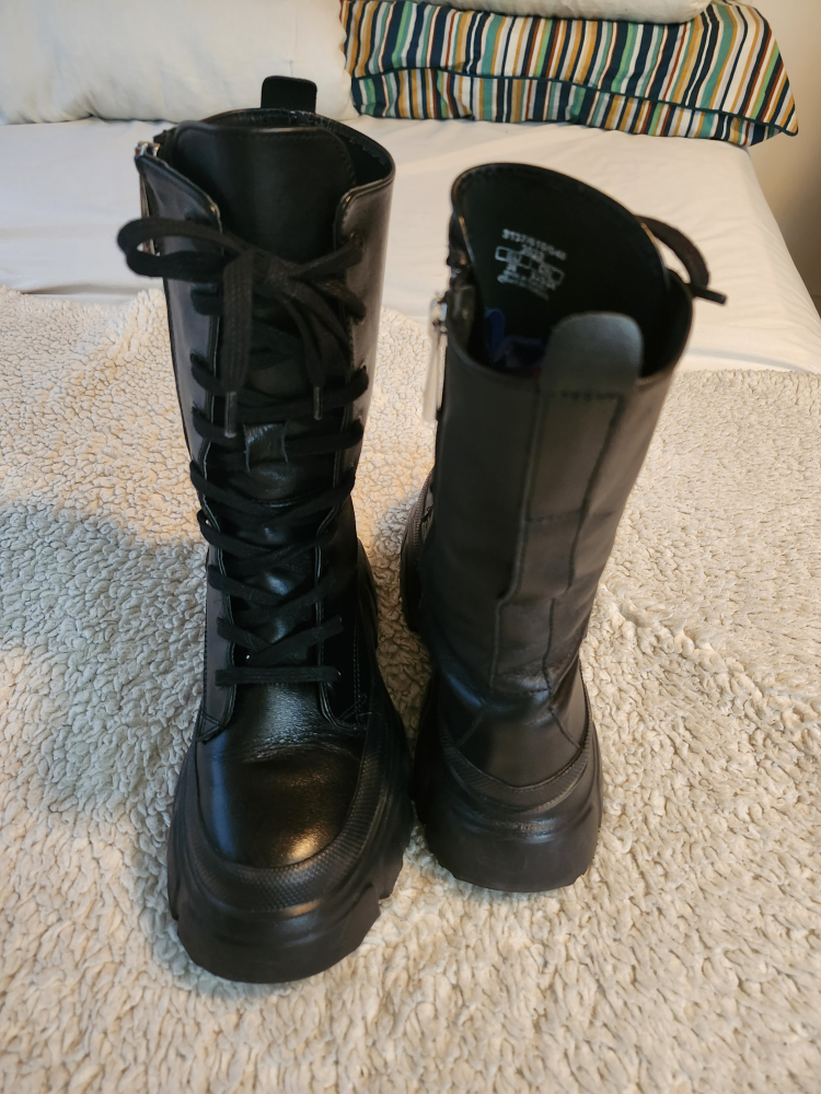 ZARA BLACK LEATHER COMBAT BOOTS - photo 2