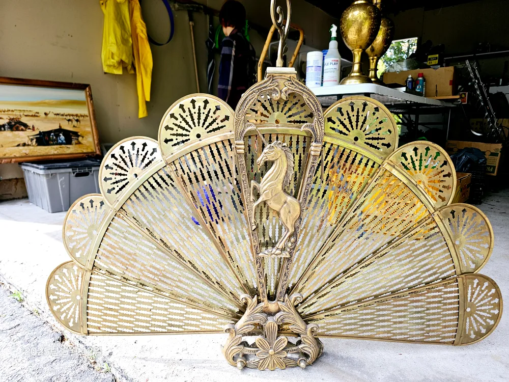 Vintage Brass Fireplace Screen with Horse Motif thumbnail