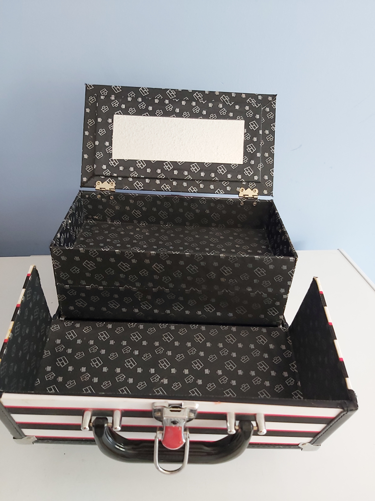 Striped Vanity Case with Mirror
