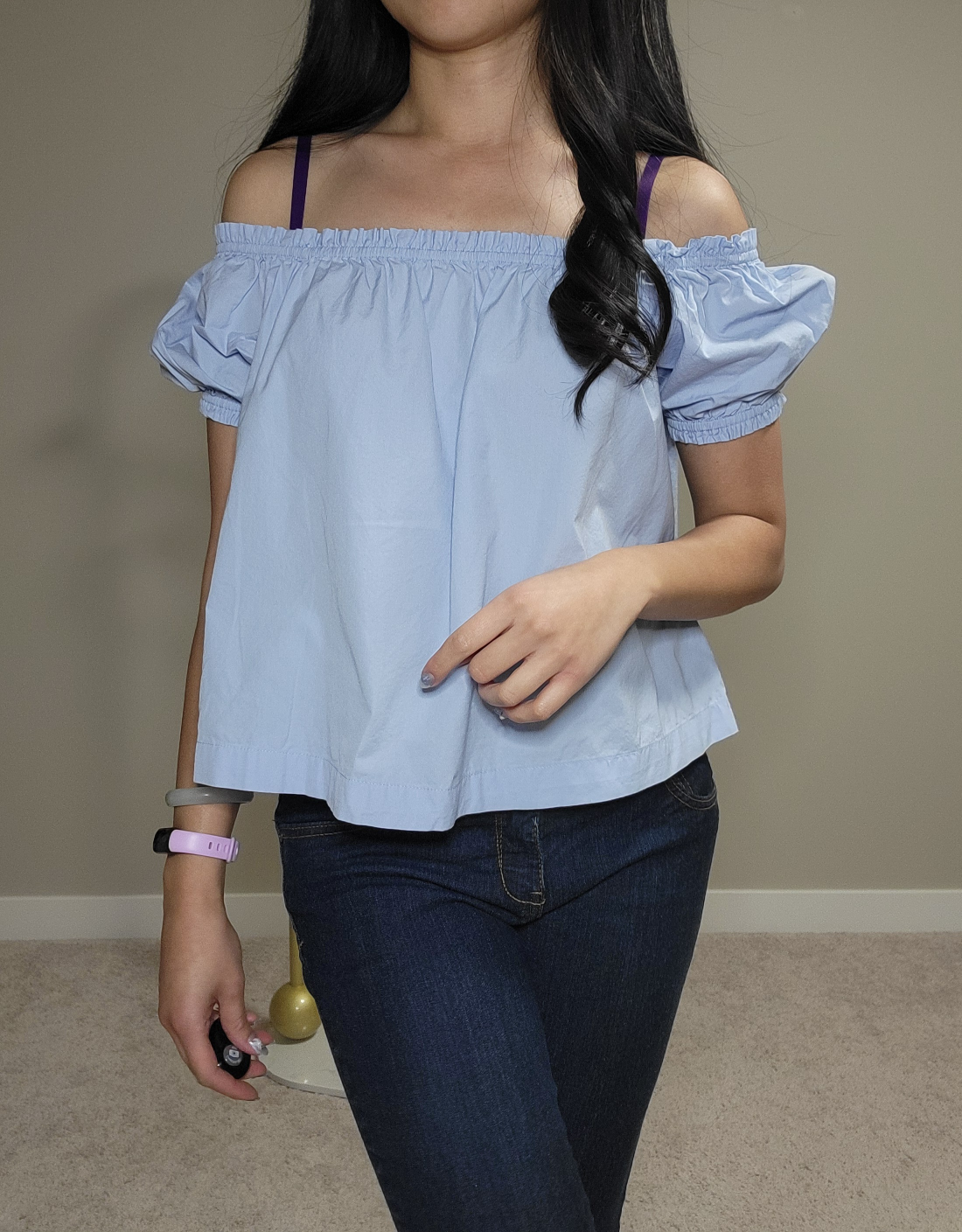 H&M Off-the-Shoulder Blouse - Light Blue - photo 2
