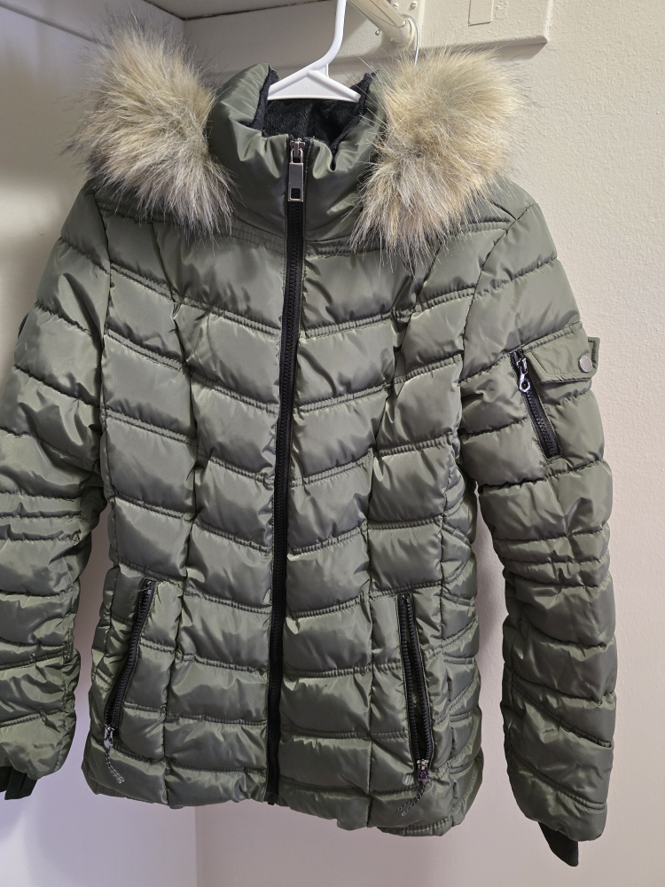 Olive Green Puffer Jacket with Hood - photo 3