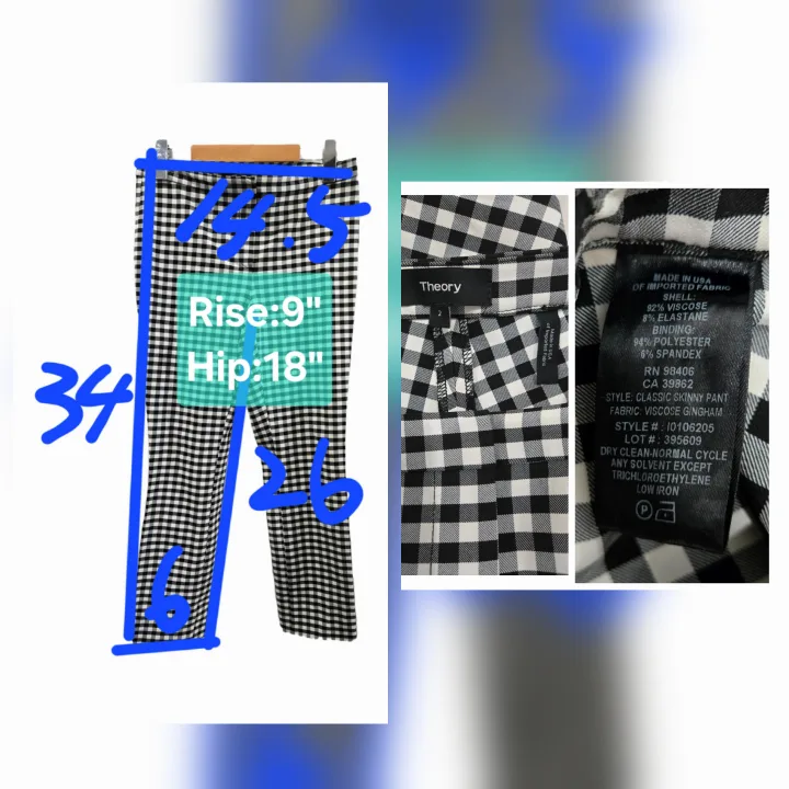 Theory Classic Skinny Ankle Pants in Gingham Size 2 image indicator(2)
