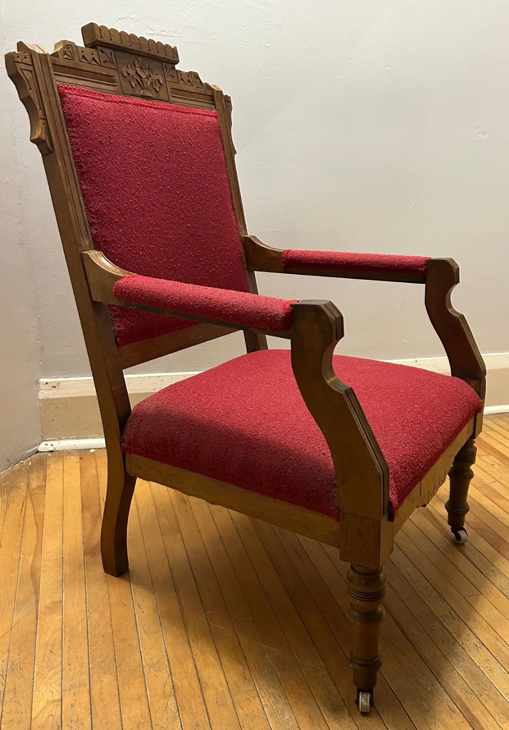 Antique Red Upholstered Armchair image indicator(2)