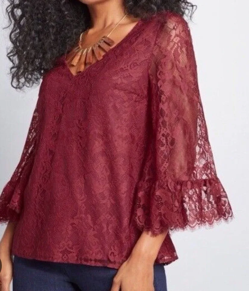 ModCloth Burgundy Lace Top - Size 4X thumbnail
