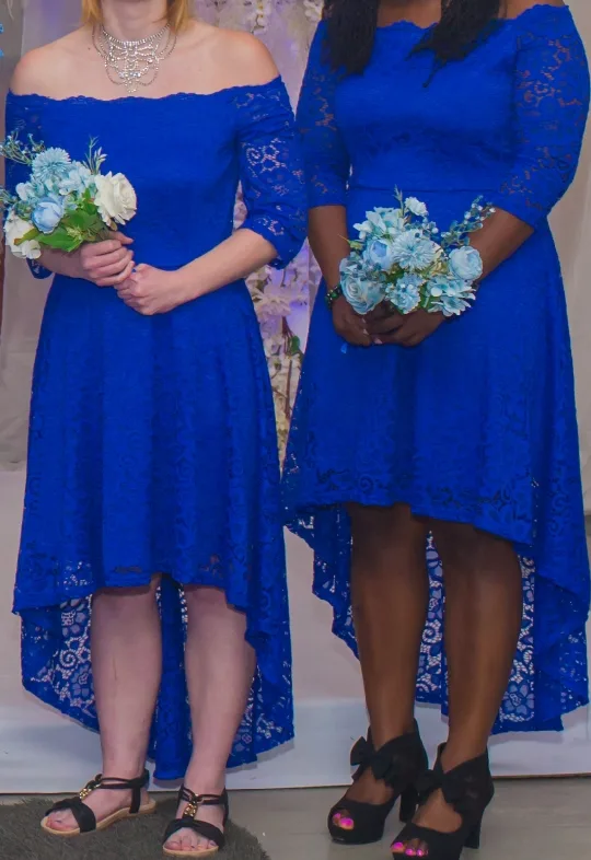 Royal Blue High-Low Lace Dresses image indicator(2)