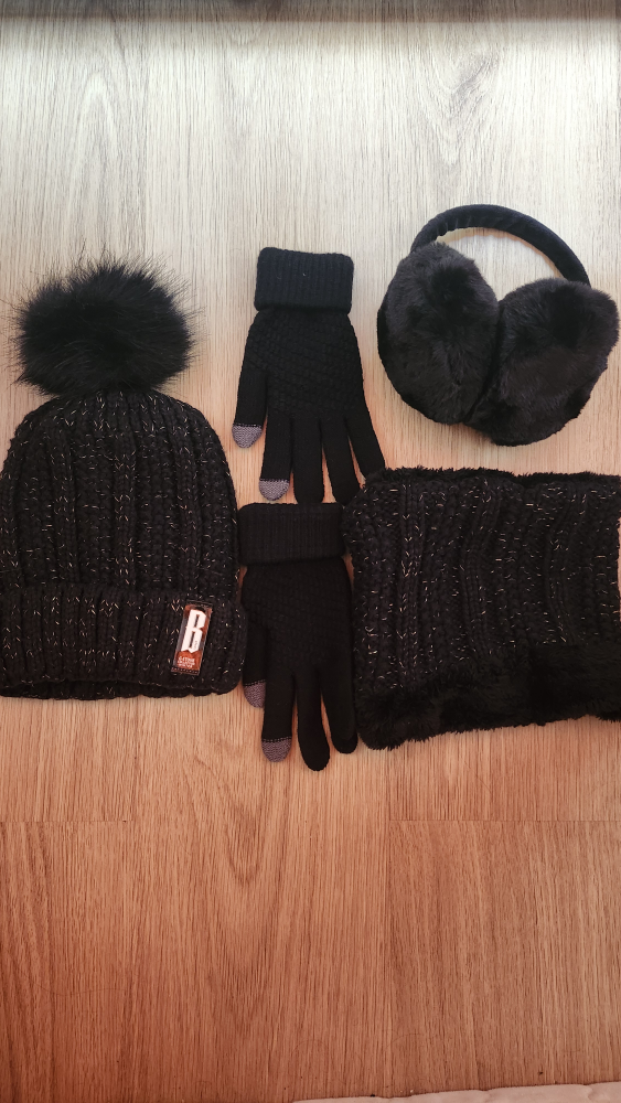 Black Winter Hat, Gloves, Earmuffs and Neck Warmer Set - photo 2