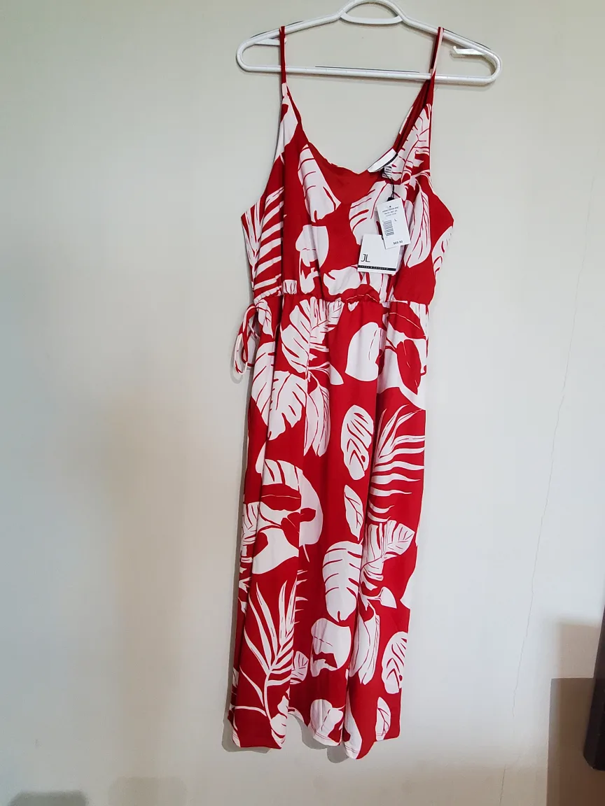 Joles & Leopold Red and White Floral Midi Dress, Size L thumbnail
