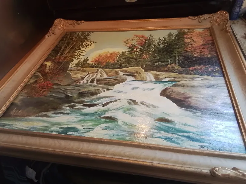 Vintage Framed "Waterfall" Painting Signed image indicator(6)