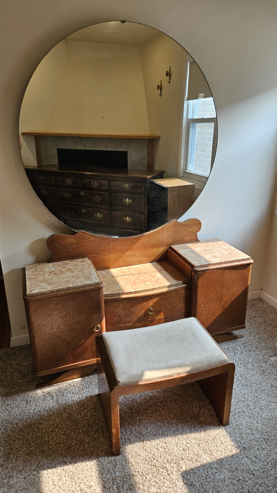 Antique Art Deco Waterfall Vanity Set with Mirror
