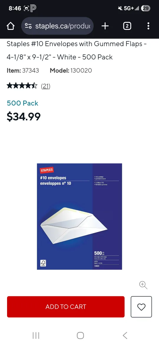 Brand New Envelopes, Gummed Flaps - 4-1/8" x 9-1/2" - 500 Pack thumbnail