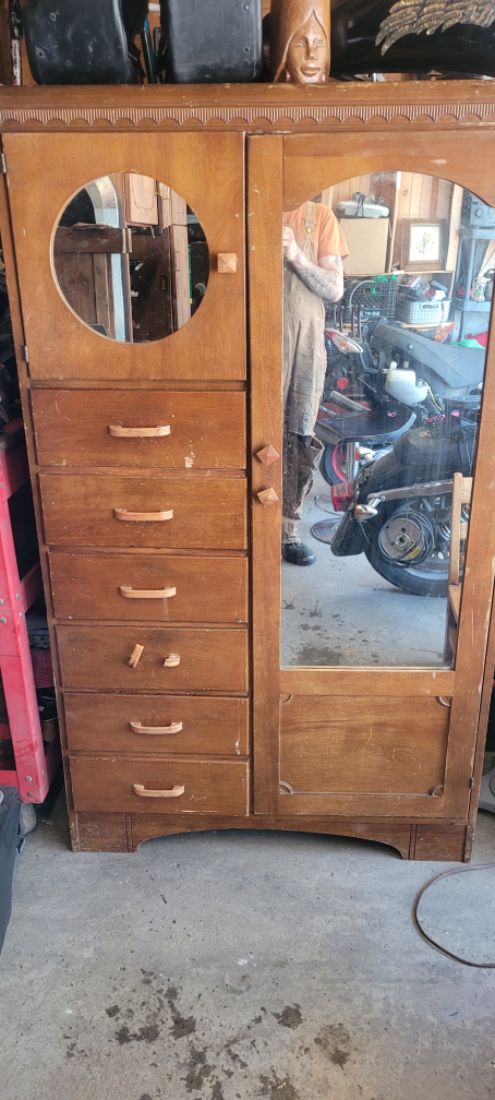 Antique Wood Armoire with Mirror