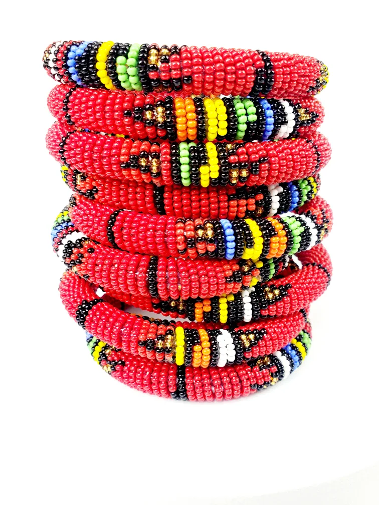 Red Hand-beaded African Bracelets from Kenya thumbnail