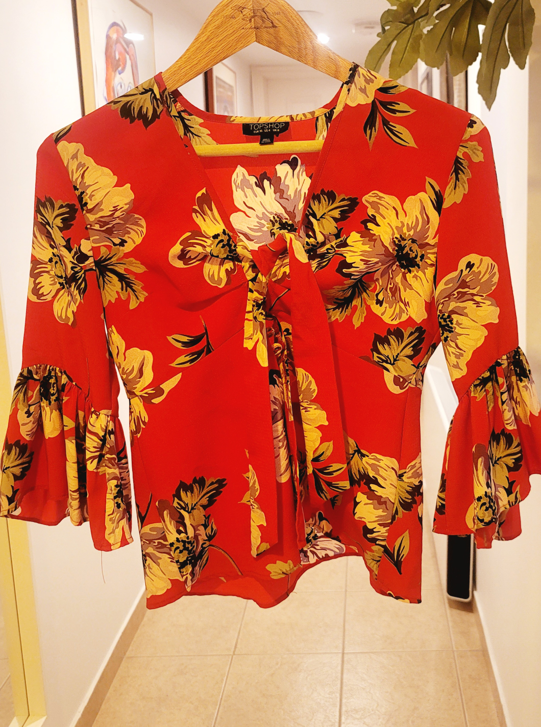 Topshop Red Floral Blouse