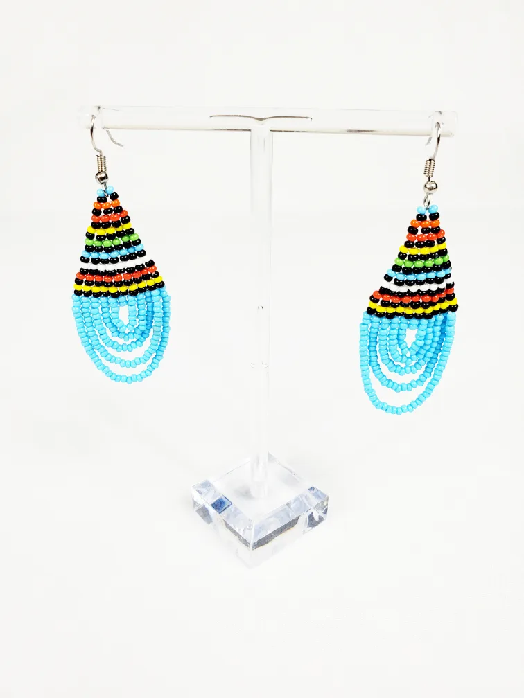 Handcrafted African earrings made of blue and colorful beads image indicator(2)