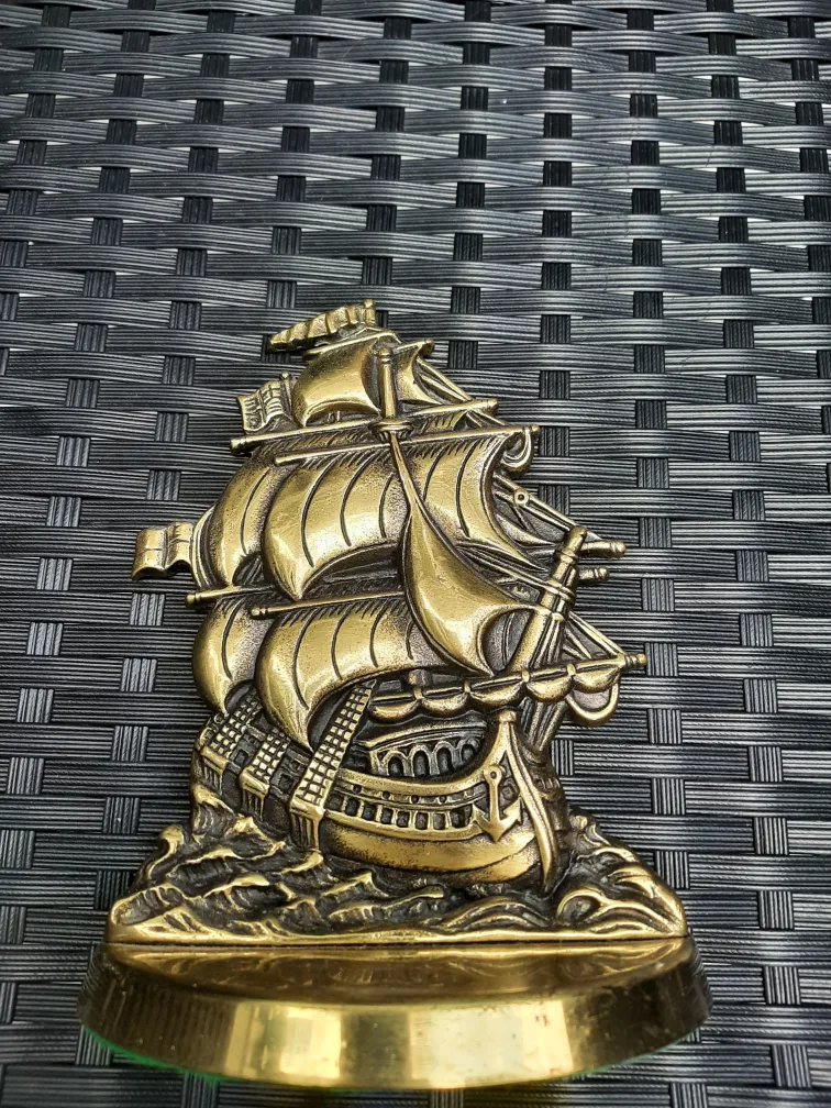 Vintage Brass Sailing Ship Bookend image indicator(6)