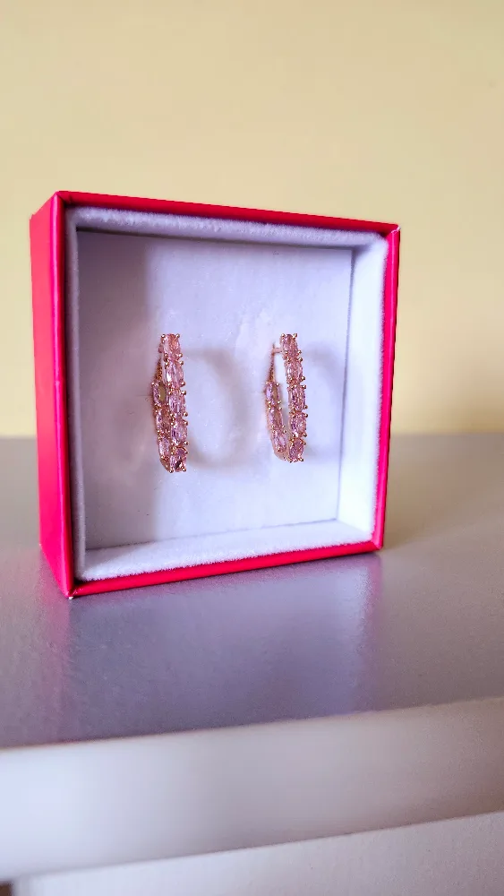 585RG(14K) Rose Rolled Gold Pink Oval Earrings image indicator(4)