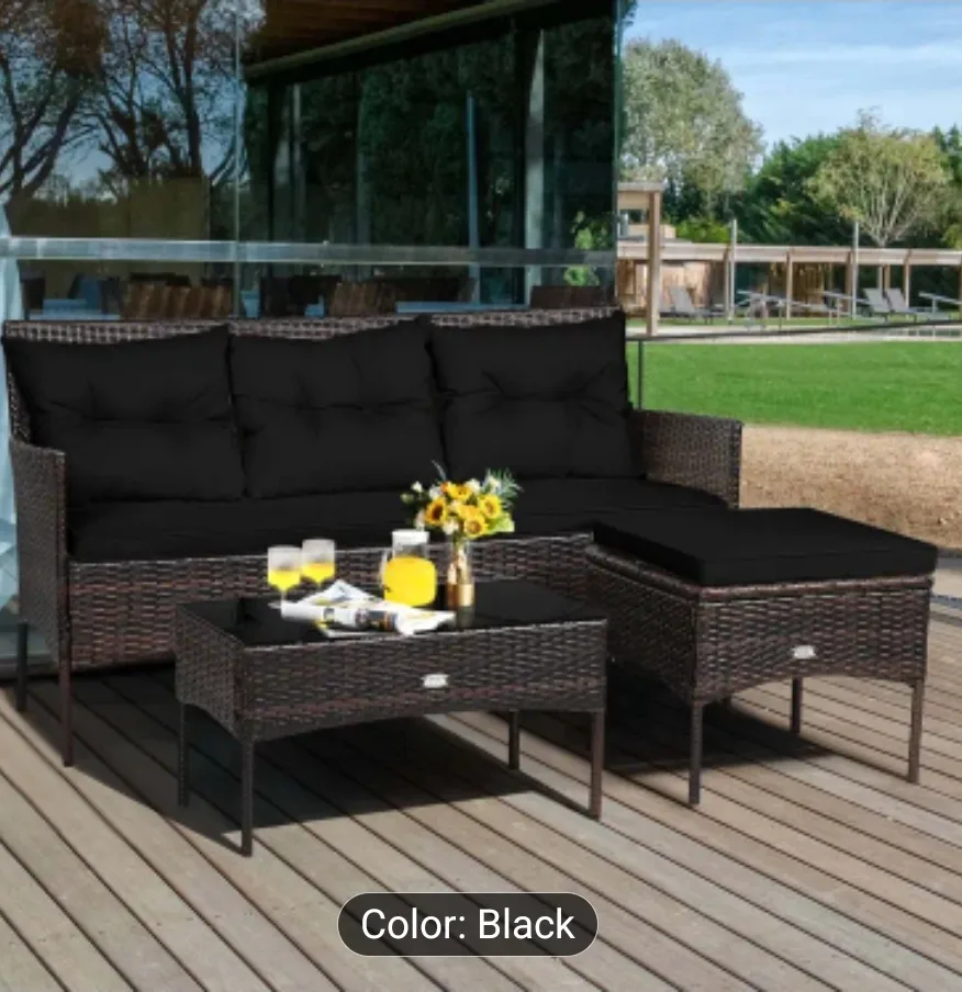 brand new Black Wicker Patio Furniture Set. thumbnail