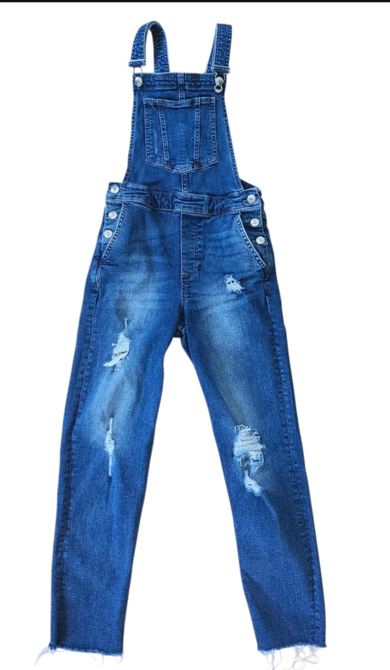 H&M Divided Distressed Blue Denim Overalls - Size 4 (Women)
