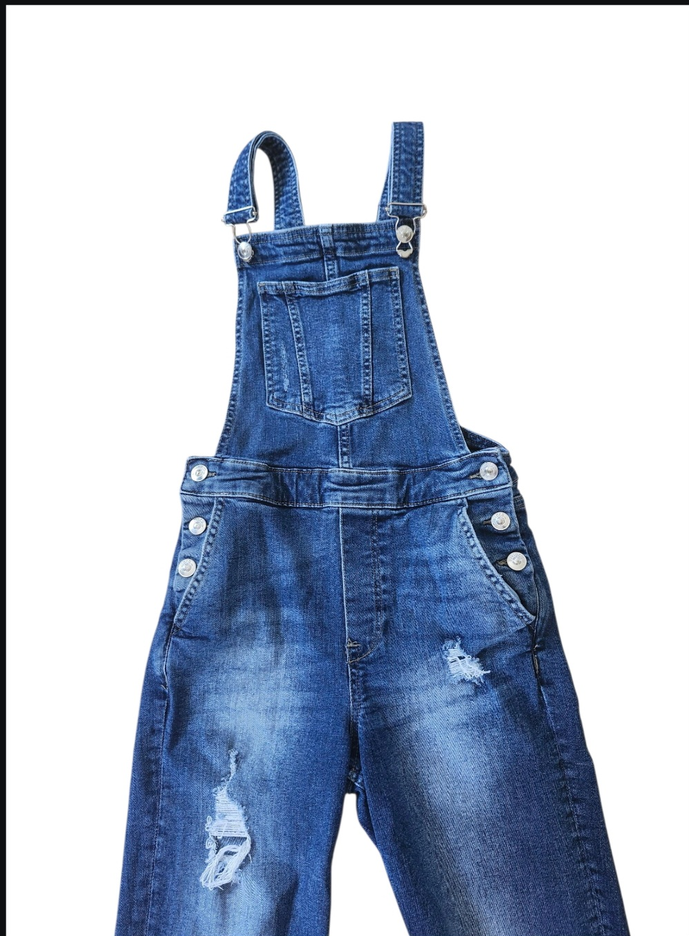 H&M Divided Distressed Blue Denim Overalls - Size 4 (Women) - photo 2