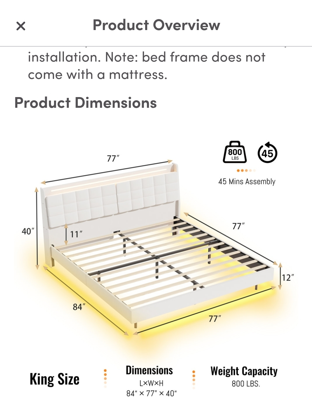 King Size Bed Frame with LED Lights - photo 5