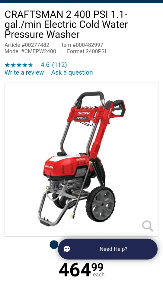 (NEW)CRAFTSMAN 2400 PSI Electric Cold Water Pressure Washer thumbnail