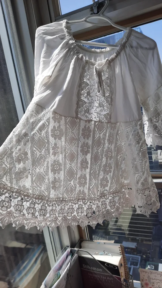 Bundle of 3 tops: 2 black t-shirts and 1 white lace blouse thumbnail