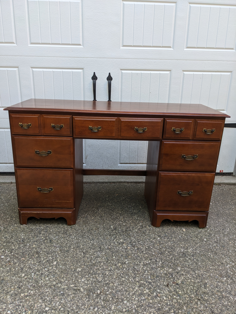 Vintage Solid Wood Desk With 7 Drawers