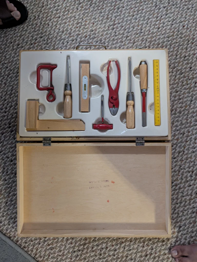 Vintage Wood Tool Box with Tools thumbnail