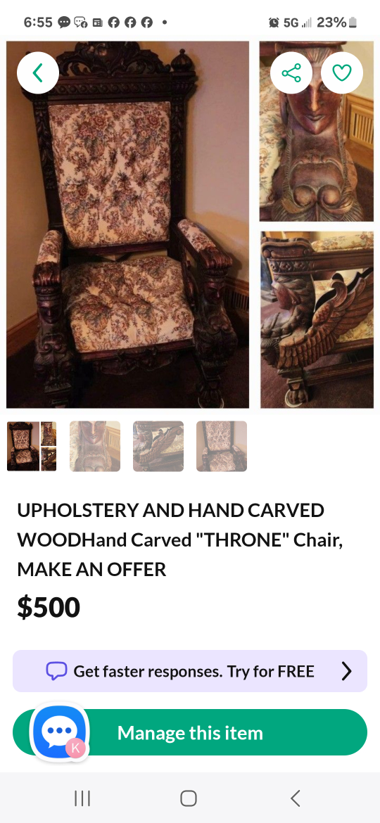 Hand Carved Wood Throne Chair
