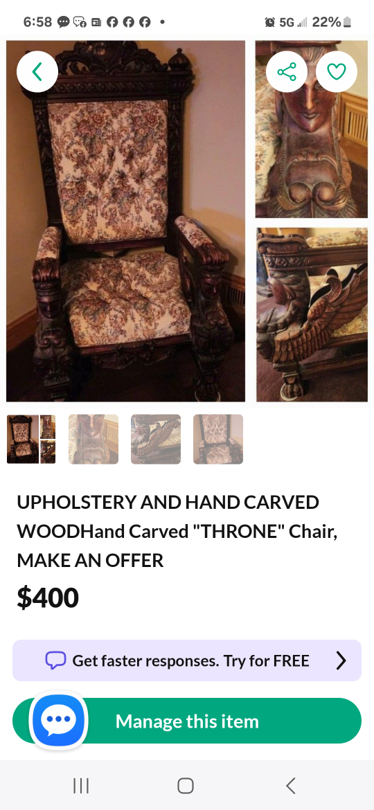 Hand Carved Wood Throne Chair - photo 2