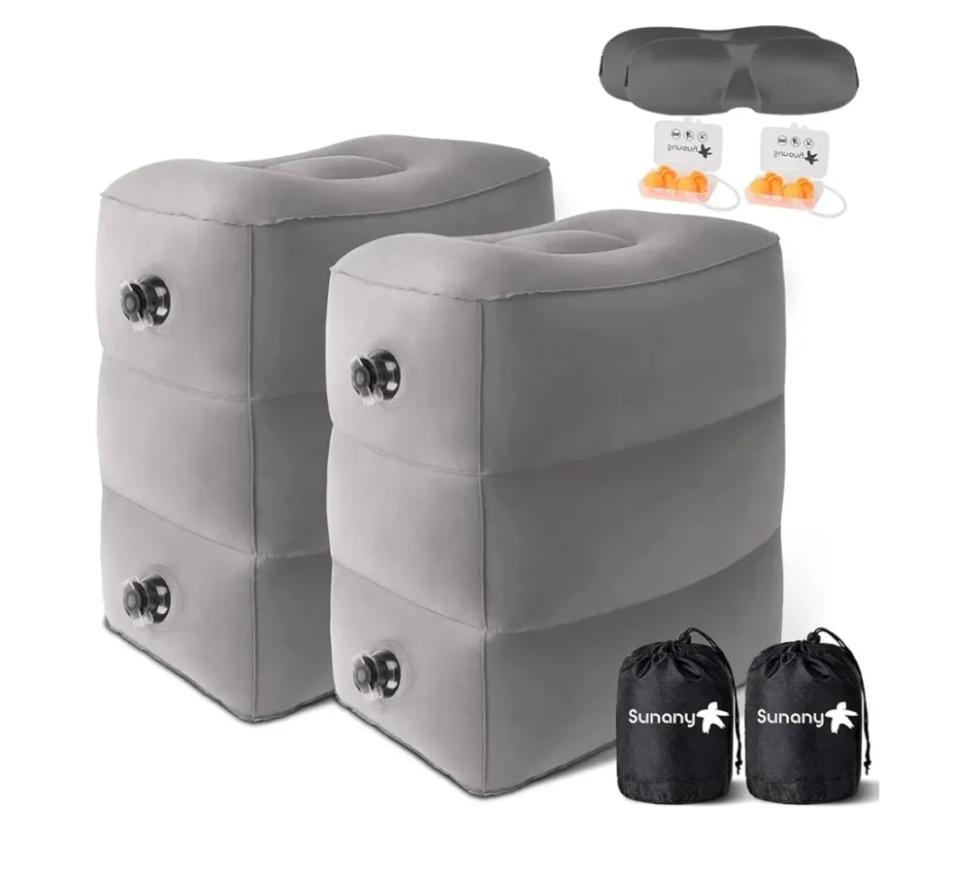 New Set 2 Inflatable Foot Rest Pillow, Earplugs, Sleeping Mask thumbnail