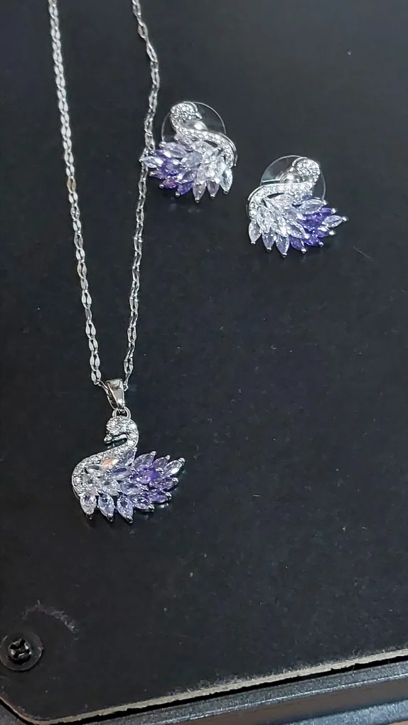 BRAND NEW super dainty classy Swan Necklace and Earring Set image indicator(6)