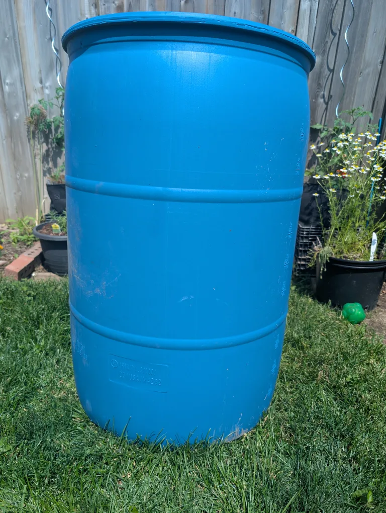 Blue Plastic Rain Barrel thumbnail