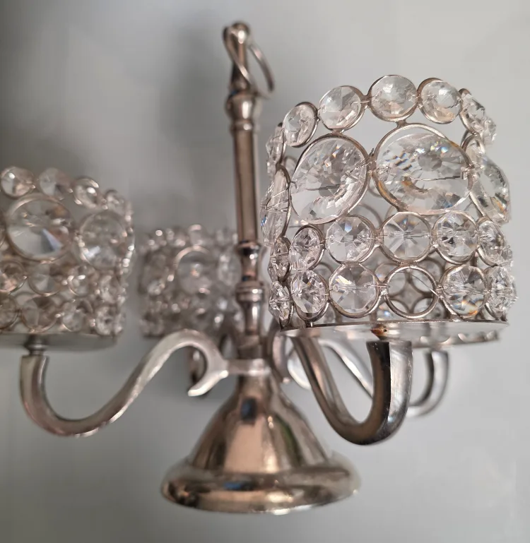 Silver Crystal Candle Holder Made In India thumbnail