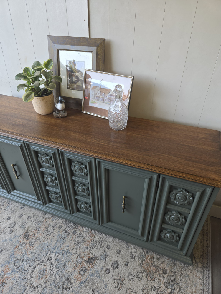 Vintage Refinished Green & Wood Buffet Sideboard - photo 2
