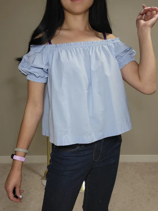 H&M Off-the-Shoulder Blouse - Light Blue thumbnail