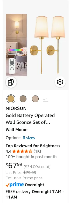 Gold Battery Operated Wall Sconce Set with remote image indicator(4)