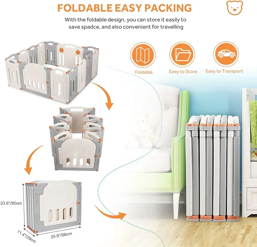 Foldable Baby Playpen - Grey & White image indicator(3)